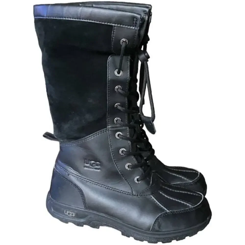 UGG 1116152K Butte II Toggle Tall Black Leather Waterproof Snow Boots Kids 4